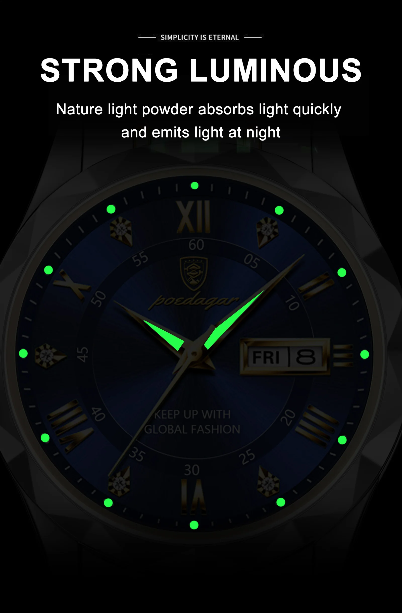 POEDAGAR Business Luxury Men's Watches Waterproof Stainless Steel Luminous Man Wristwatch Date Week Sport Men Quartz Watch Reloj