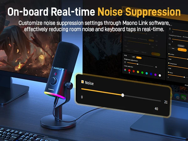 MAONO PD100X Dynamic Microphone. Software Noise Reduction Included. RGB Gaming Mic. Enhances Gaming Experience. Ideal for Record