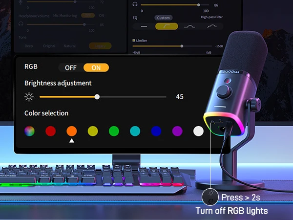 MAONO PD100X Dynamic Microphone. Software Noise Reduction Included. RGB Gaming Mic. Enhances Gaming Experience. Ideal for Record