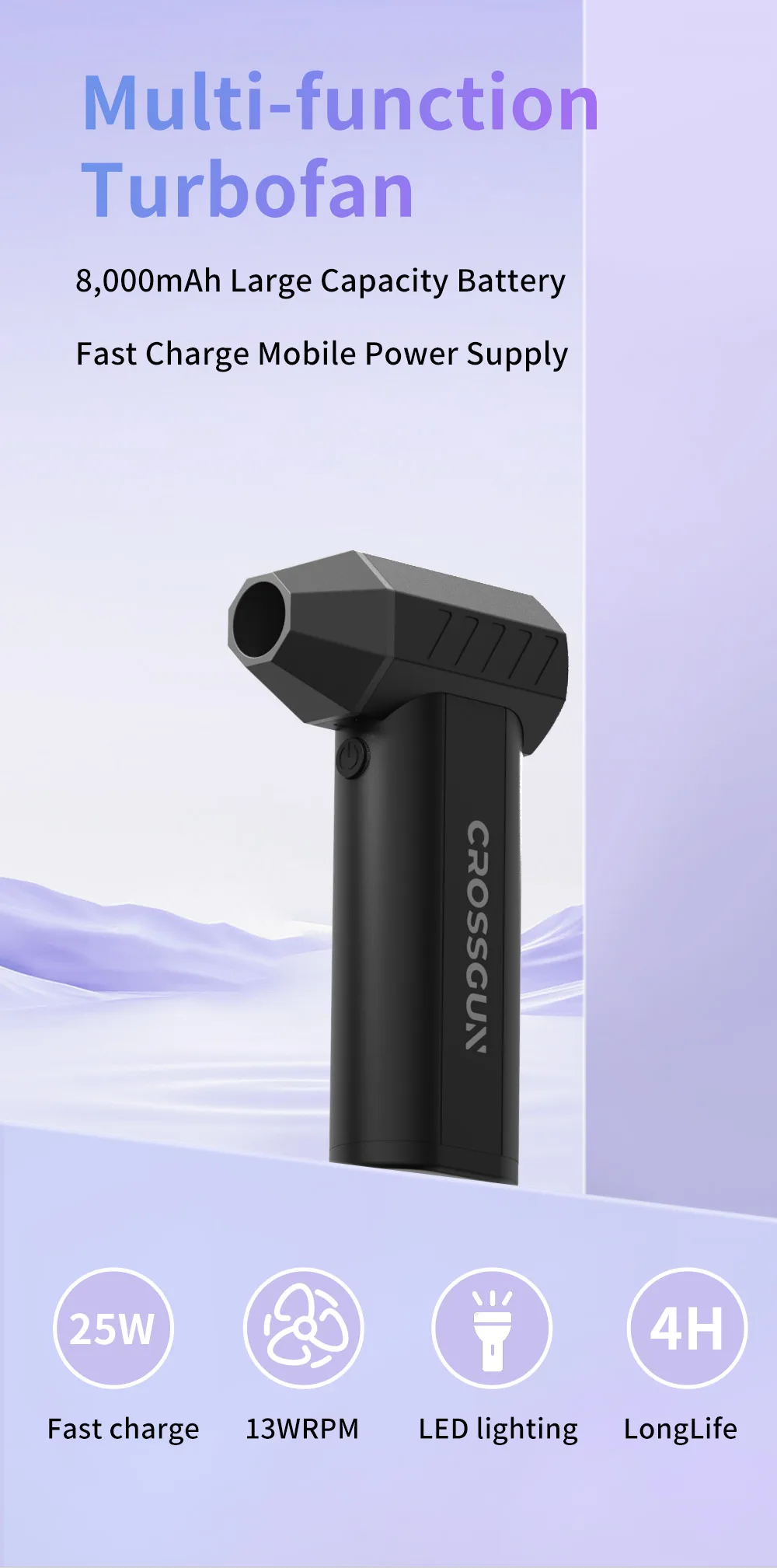 CROSSGUN New Jet Fan Strong Portable Power Handheld Dust Elimination Computer Hurricane Storm Source Turbo Jetfan LED X6 Pro