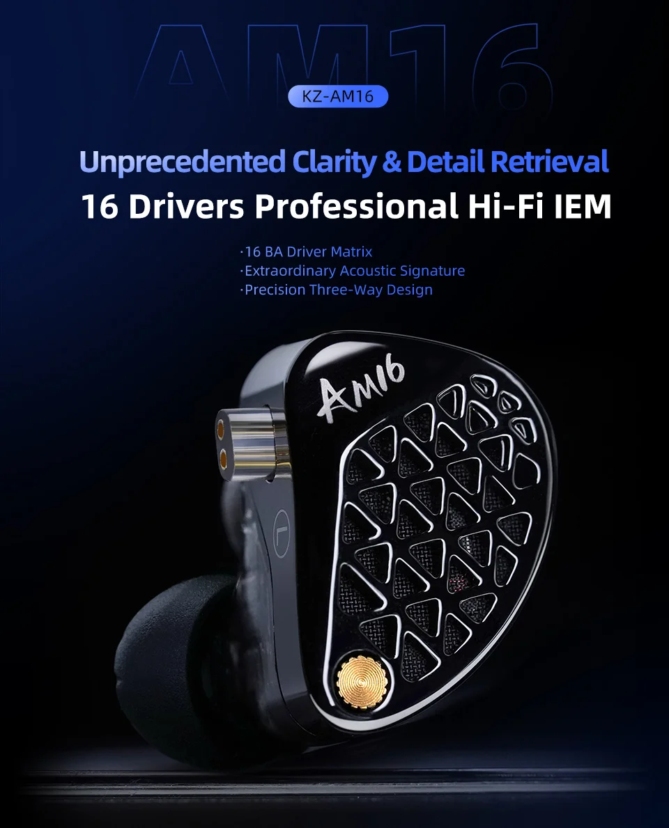 KZ AM16 Wired in-ear headphones 16ba armature balanced high-fidelity low-monitoring headphones with cancellation