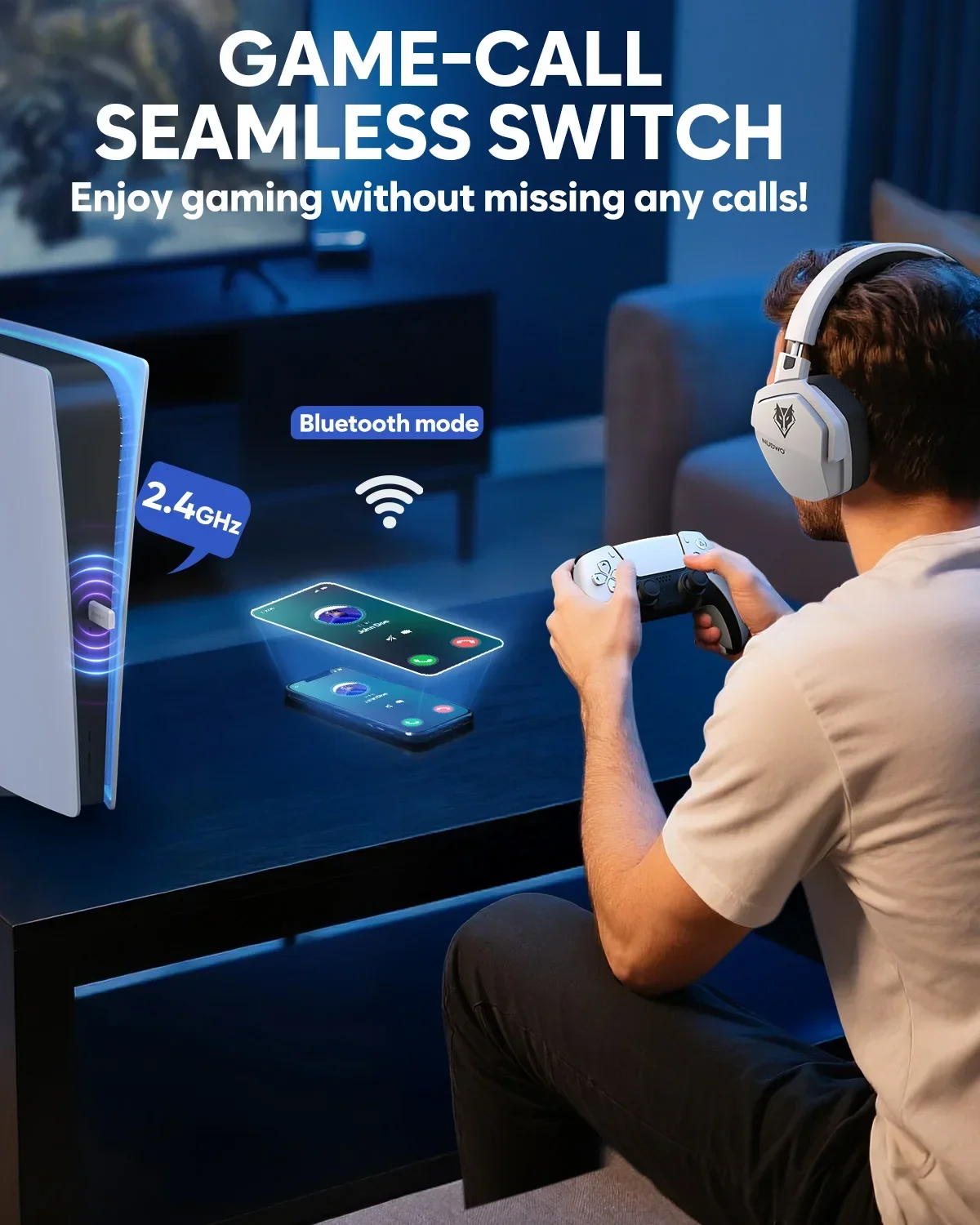 NUBWO G06 Pro Wireless Gaming Headset with Charging Station for Headset and PS5 Controller 17ms Low Latency Dynamic 50mm Drivers
