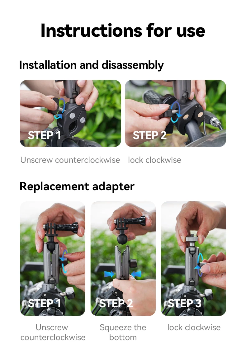 TELESIN Camera Clamp Mount Bike Motorcycle Handlebar Aluminum Alloy Super Clamp Holder Clip For Camera GoPro DJI OSMO Insta360