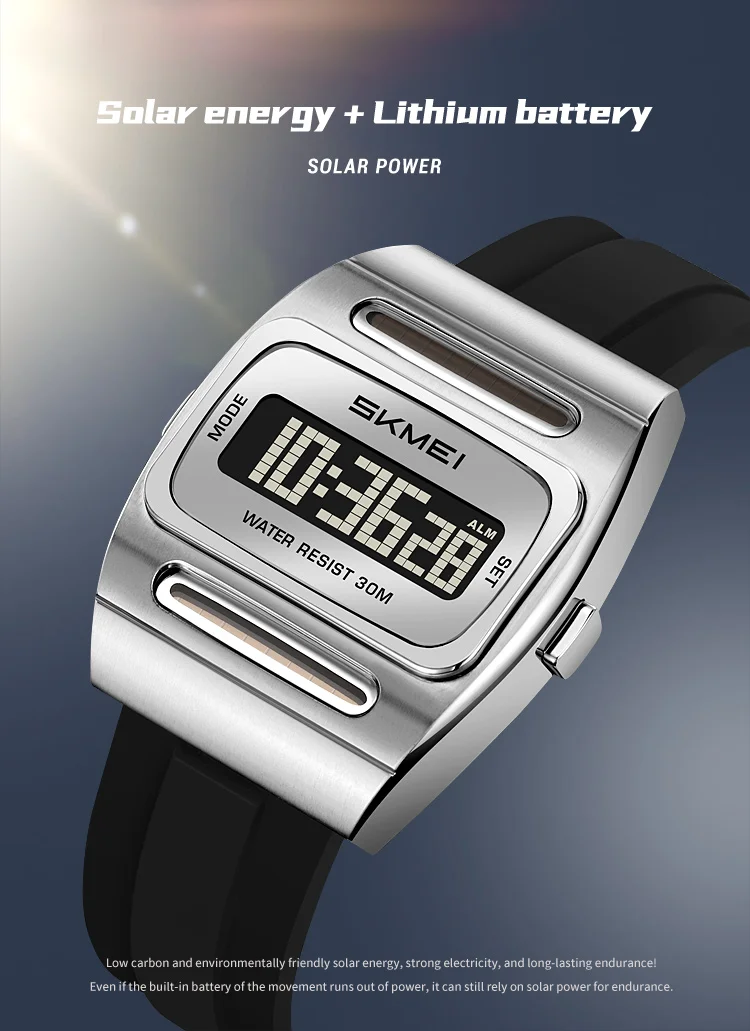 SKMEI 2563 Brand Men Electronic Watch New Fashion Alarm Clock Calendar Solar Energy Luminous Electronic Digital Watches for Man