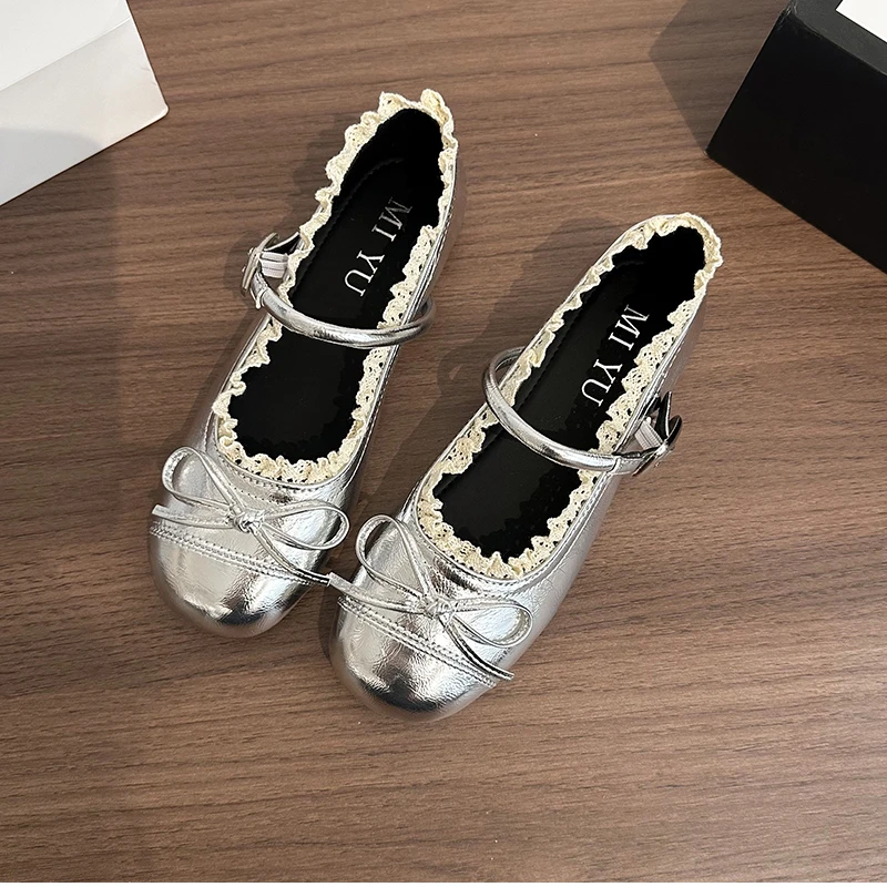 Spring Lace Women Flats Mary Jane Shoes Round Toe Shallow Ladies Casual Ballet Style Shoes Soft Leather Eelgant Dress Shoes
