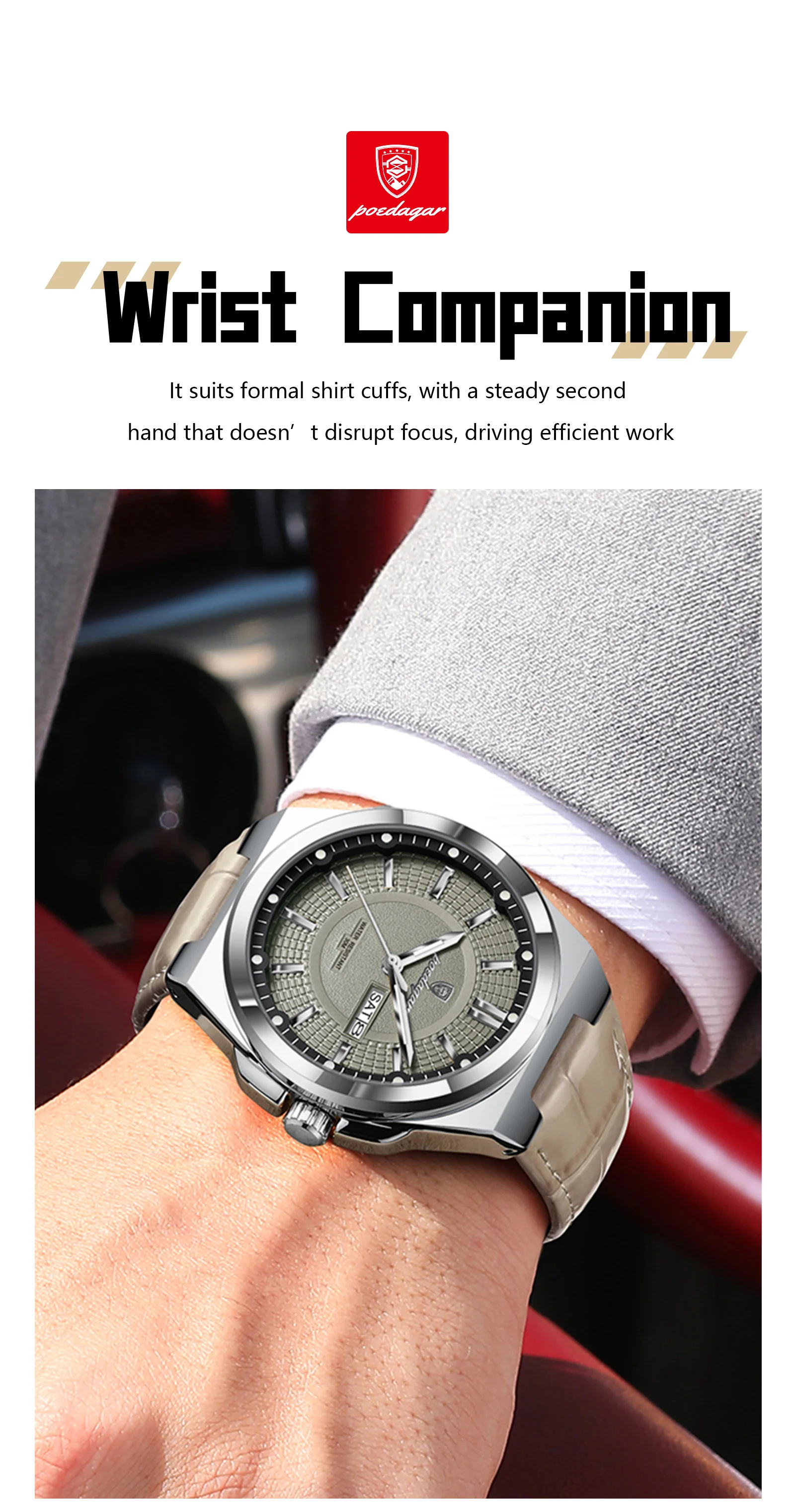 POEDAGAR Top Fashion Male Wristwatch Waterproof Luminous Date Week Men Watch Business Leather Quartz Men's Watches Reloj Hombre