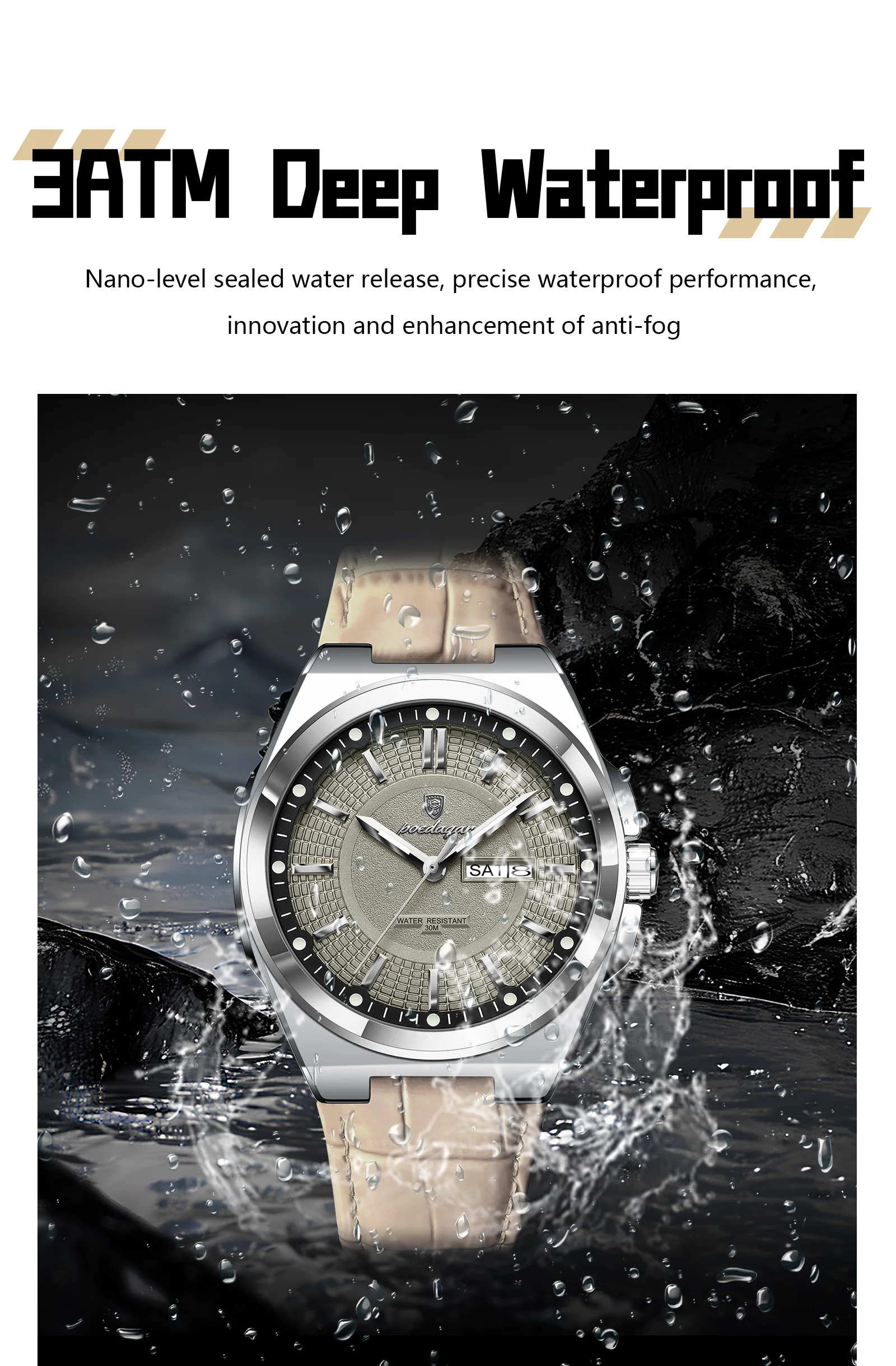 POEDAGAR Top Fashion Male Wristwatch Waterproof Luminous Date Week Men Watch Business Leather Quartz Men's Watches Reloj Hombre