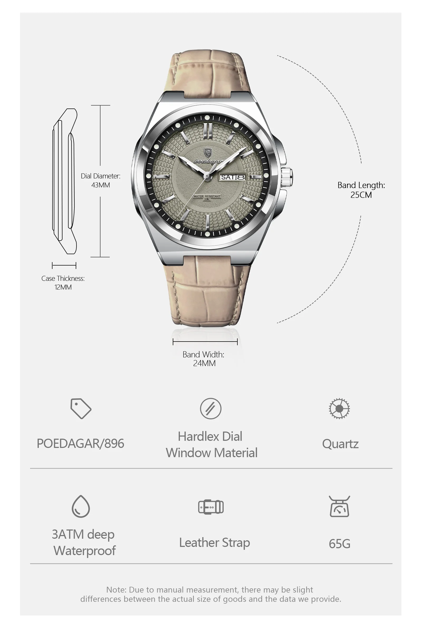 POEDAGAR Top Fashion Male Wristwatch Waterproof Luminous Date Week Men Watch Business Leather Quartz Men's Watches Reloj Hombre