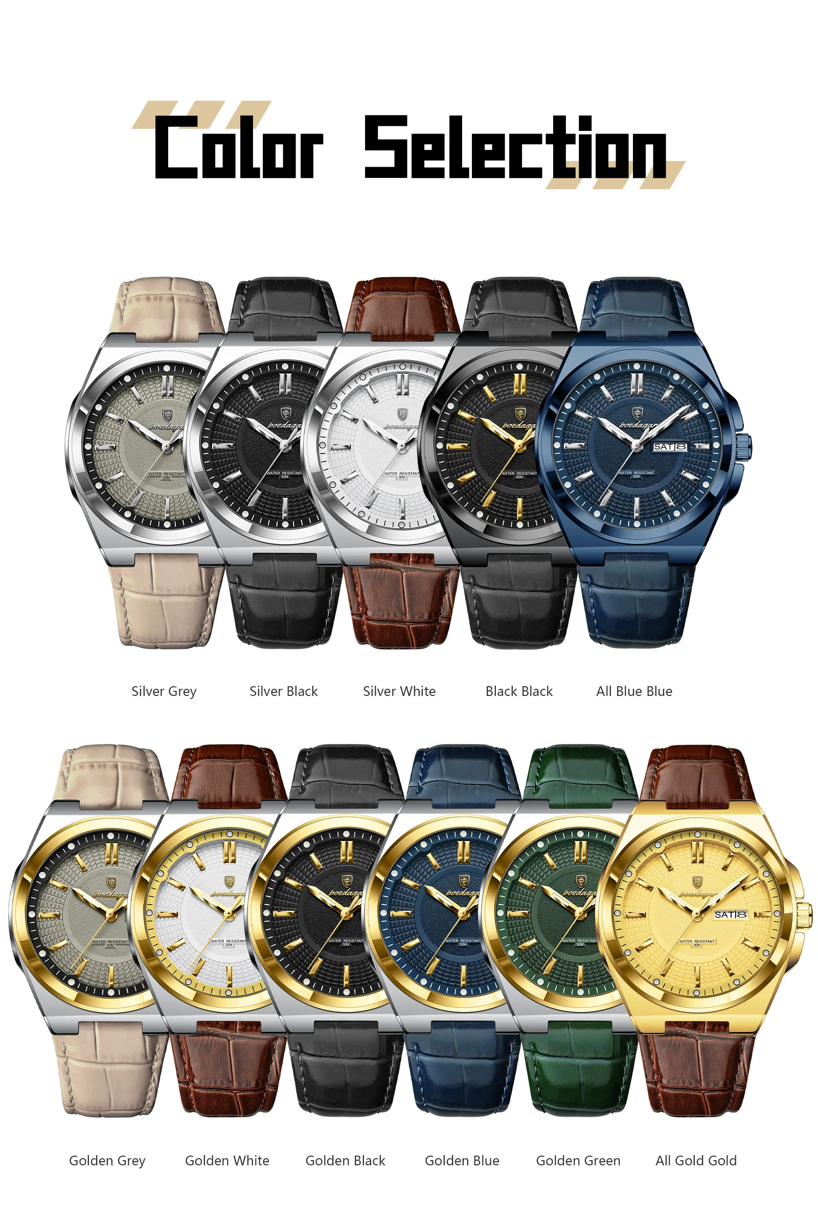 POEDAGAR Top Fashion Male Wristwatch Waterproof Luminous Date Week Men Watch Business Leather Quartz Men's Watches Reloj Hombre