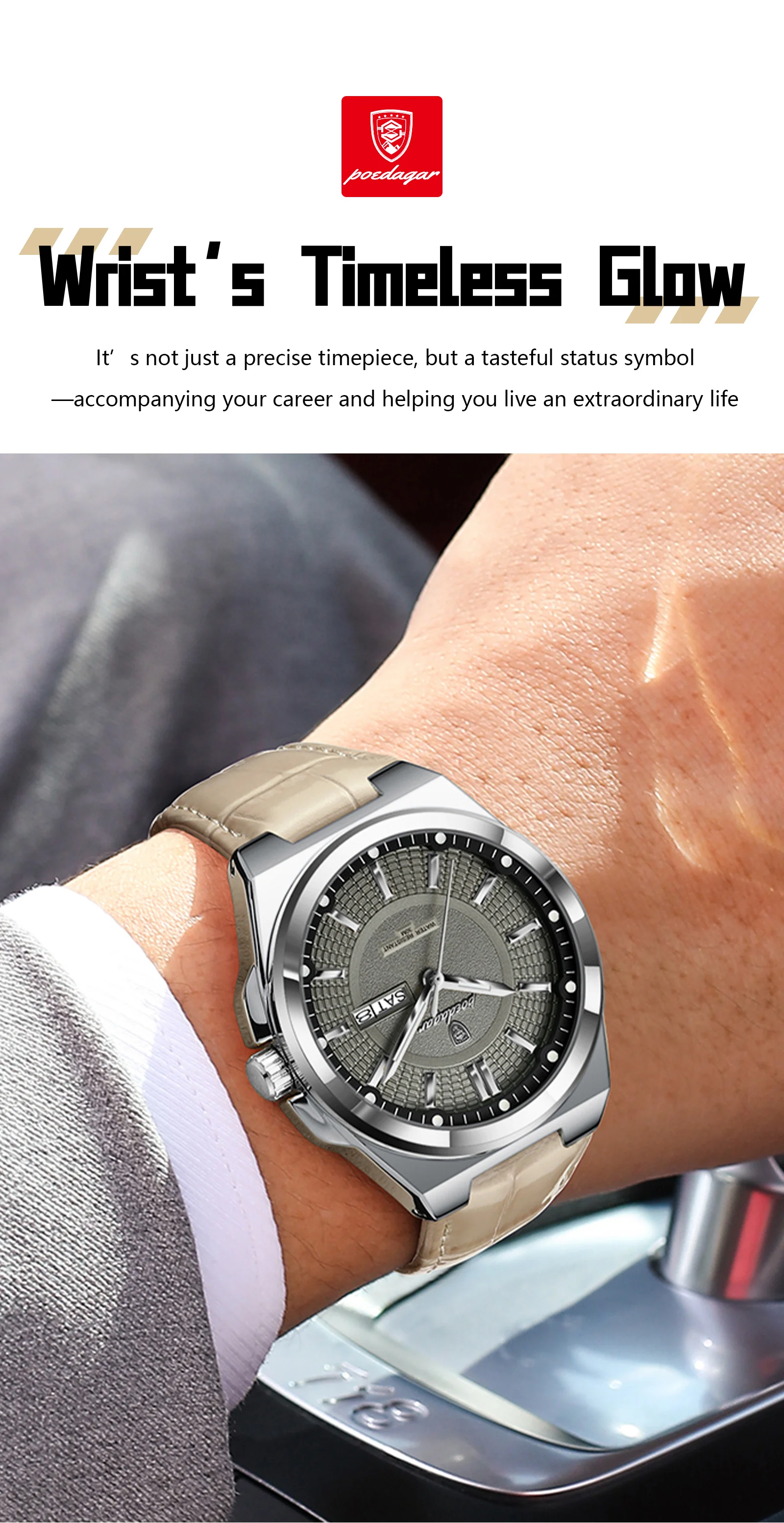 POEDAGAR Top Fashion Male Wristwatch Waterproof Luminous Date Week Men Watch Business Leather Quartz Men's Watches Reloj Hombre