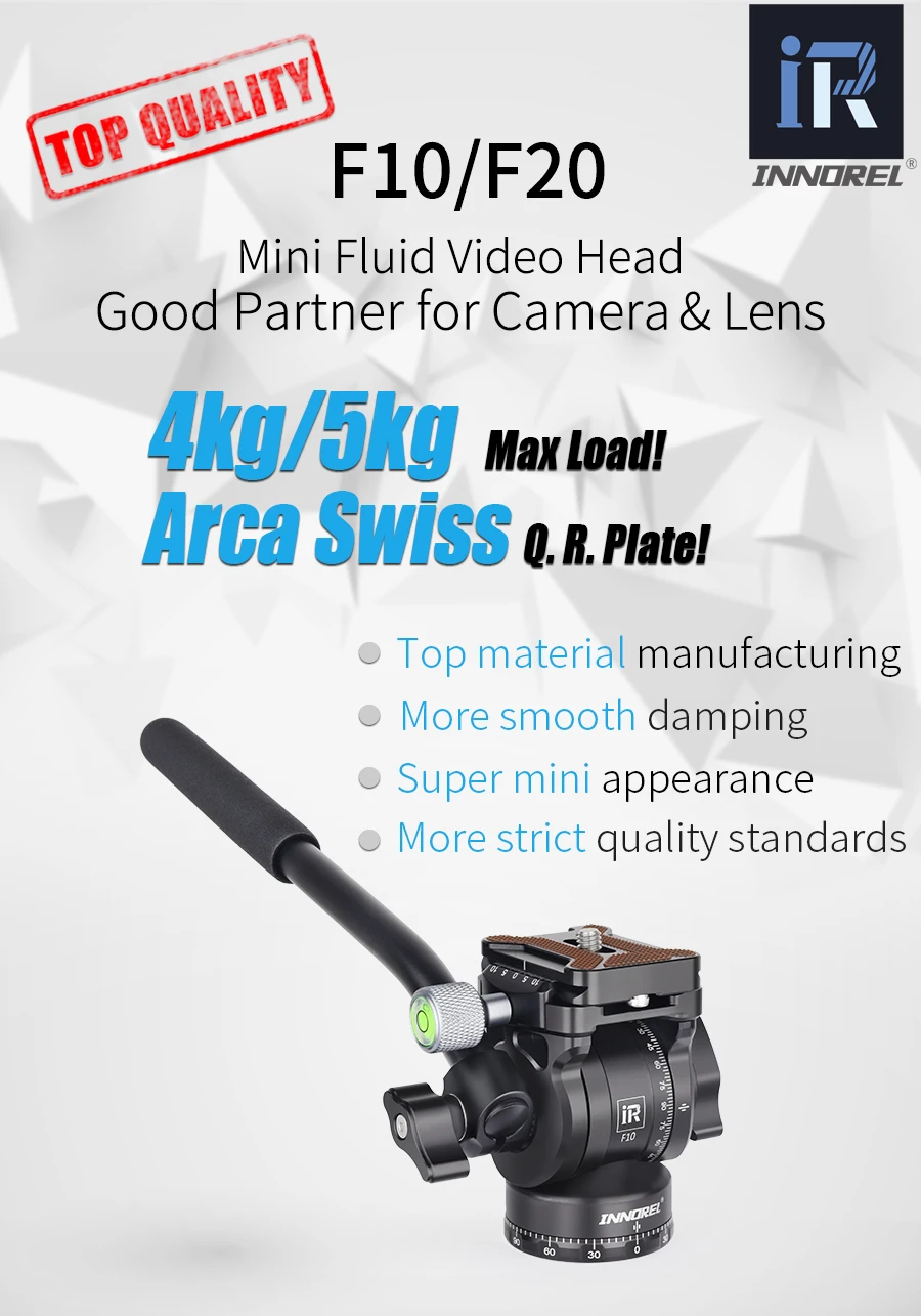 INNOREL F10/F20 Mini Tripod Fluid Head Tilt Head,Metal Camera Video Tripod Head with Arca Swiss Q.R.Plates for Video DSLR Camera