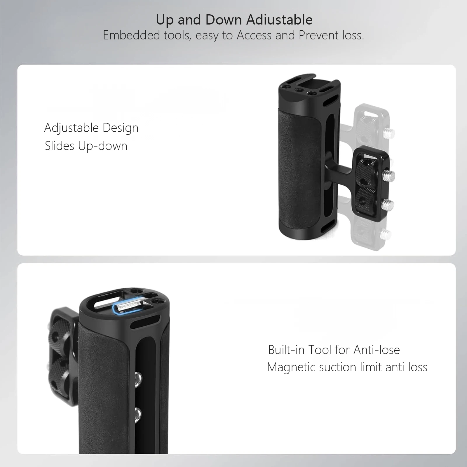 Probty Mini Side Handle Handgrip with Cold Shoe Interface and 1/4"-20 Screw Mount for DSLR/Digital Camera Cage