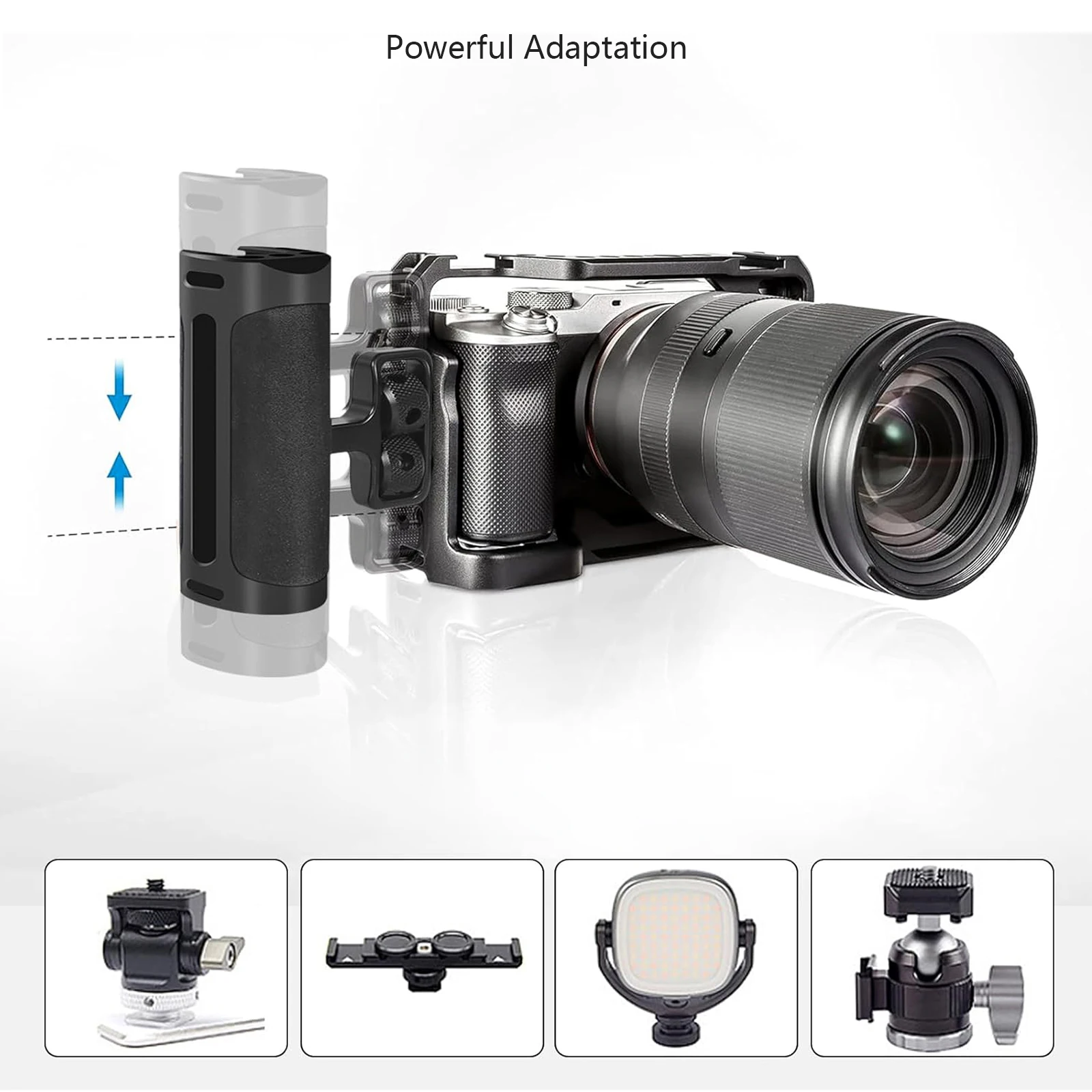 Probty Mini Side Handle Handgrip with Cold Shoe Interface and 1/4"-20 Screw Mount for DSLR/Digital Camera Cage