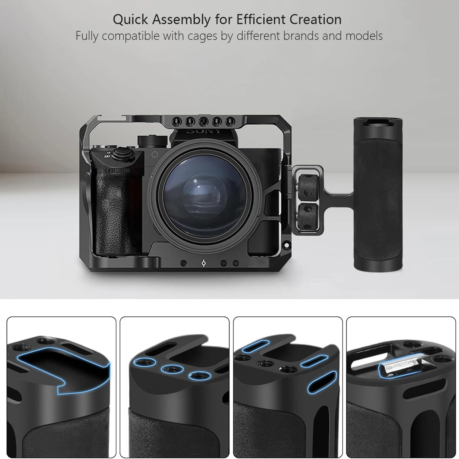 Probty Mini Side Handle Handgrip with Cold Shoe Interface and 1/4"-20 Screw Mount for DSLR/Digital Camera Cage