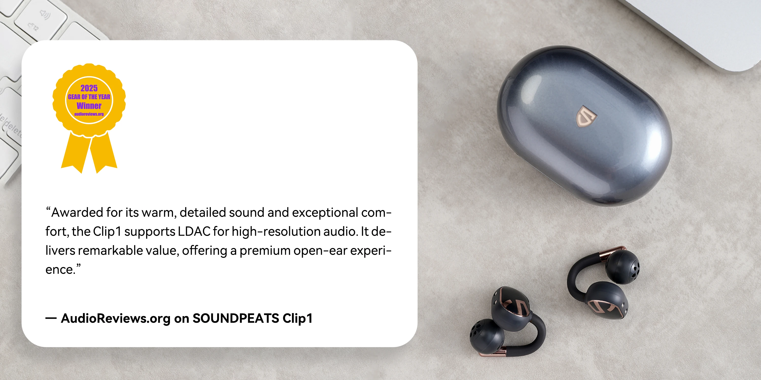 SoundPEATS Clip1 Open Ear Wireless Headphones Dolby Audio Bluetooth 5.4 Earphone Clip On Sports Earbuds with Hi-Res LDAC, IPX5