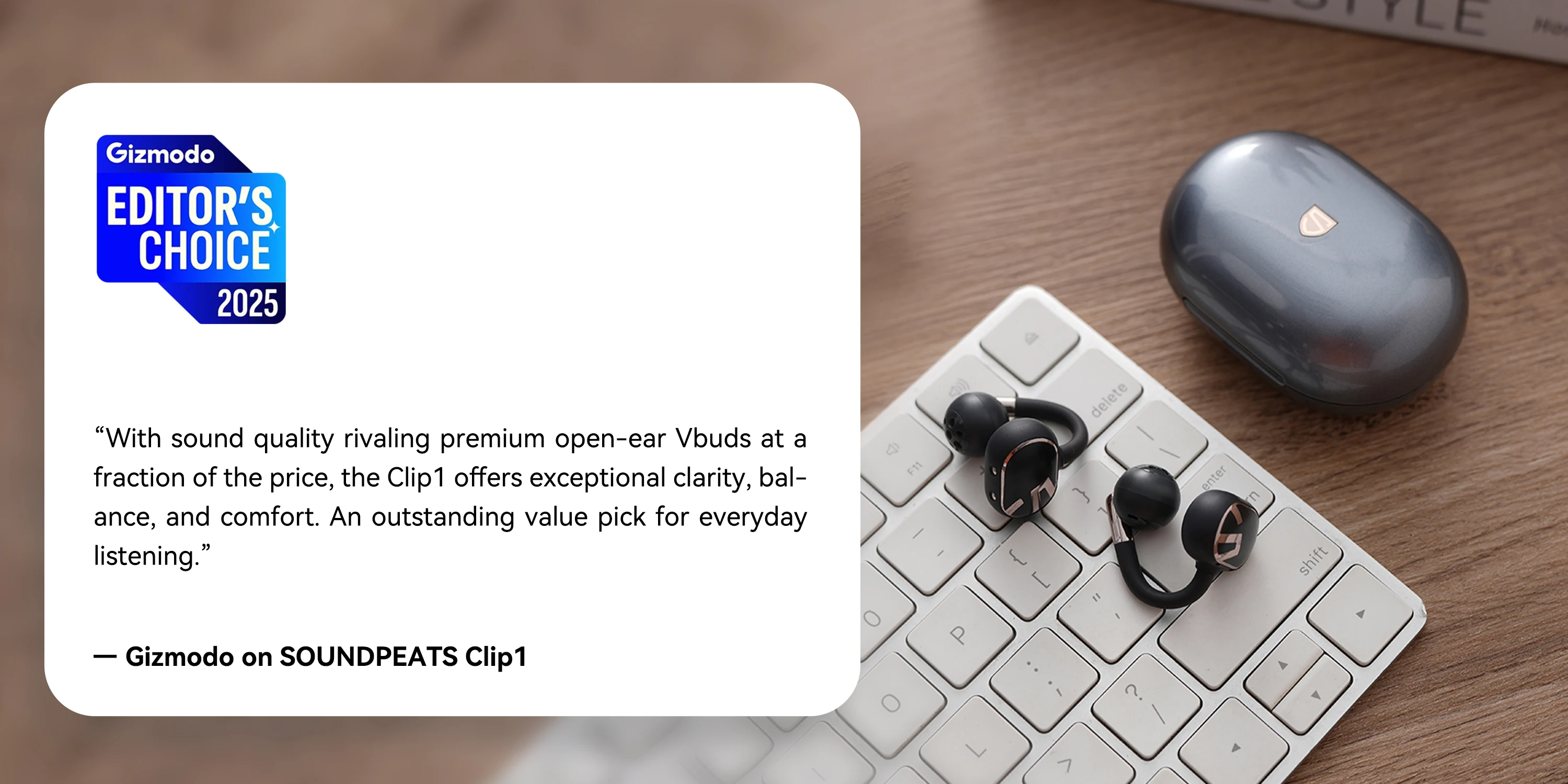 SoundPEATS Clip1 Open Ear Wireless Headphones Dolby Audio Bluetooth 5.4 Earphone Clip On Sports Earbuds with Hi-Res LDAC, IPX5