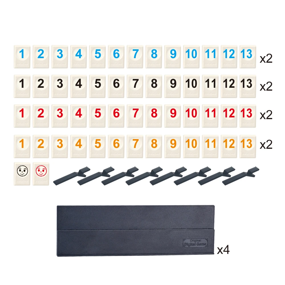 106 Rummy Tiles Numbered Mahjong Set, with 4 Racks, Zipper Storage , Deluxe Portable Travel Game Set, Suitable for Holiday Party