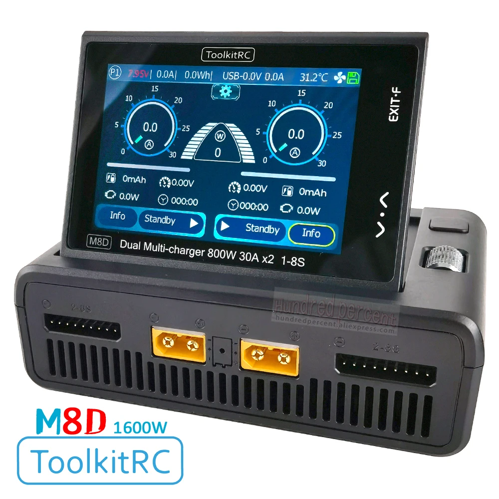 ToolkitRC M8D Smart Charger 2CH Touch Screen Dual Channel DC800W*2 30A 1-8S Lithium Battery Fast Charge RC Model Car FPV