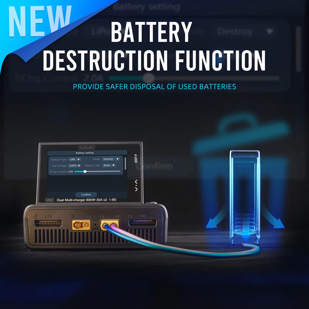 ToolkitRC M8D Smart Charger 2CH Touch Screen Dual Channel DC800W*2 30A 1-8S Lithium Battery Fast Charge RC Model Car FPV