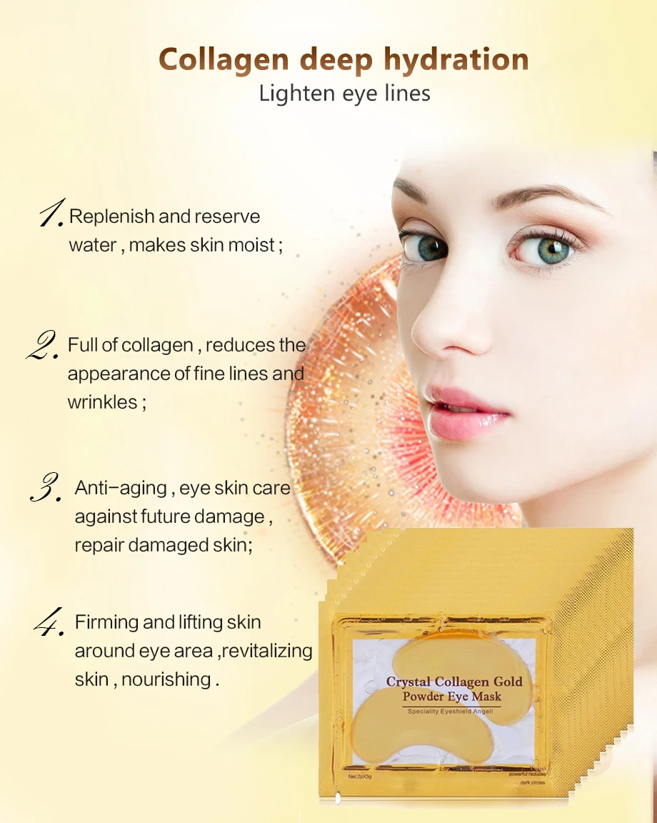 50 Pairs Crystal Gold Eye Patches Anti Dark Circles Remove Eye Bags Moisturizing Golden Collagen Eye Mask Skin Care