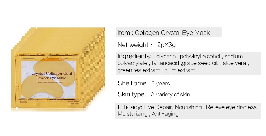 50 Pairs Crystal Gold Eye Patches Anti Dark Circles Remove Eye Bags Moisturizing Golden Collagen Eye Mask Skin Care