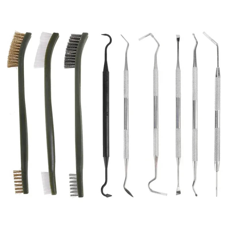 9pcs/Set Toy Gun Cleaning Kit 3 Brass Steel Brushes 6 Stainless Steel Pick Rifle Cleaning Tool