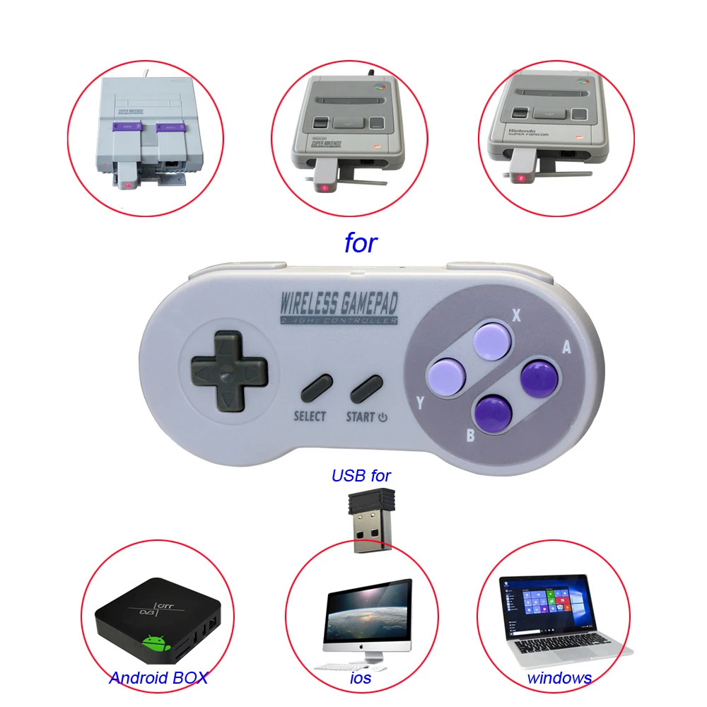 2 Reciever Game Controller Wireless Colorful Button 2.4G Gamepad Joypad Joystick Compatible for SNES Mini PC Windows NS Switch