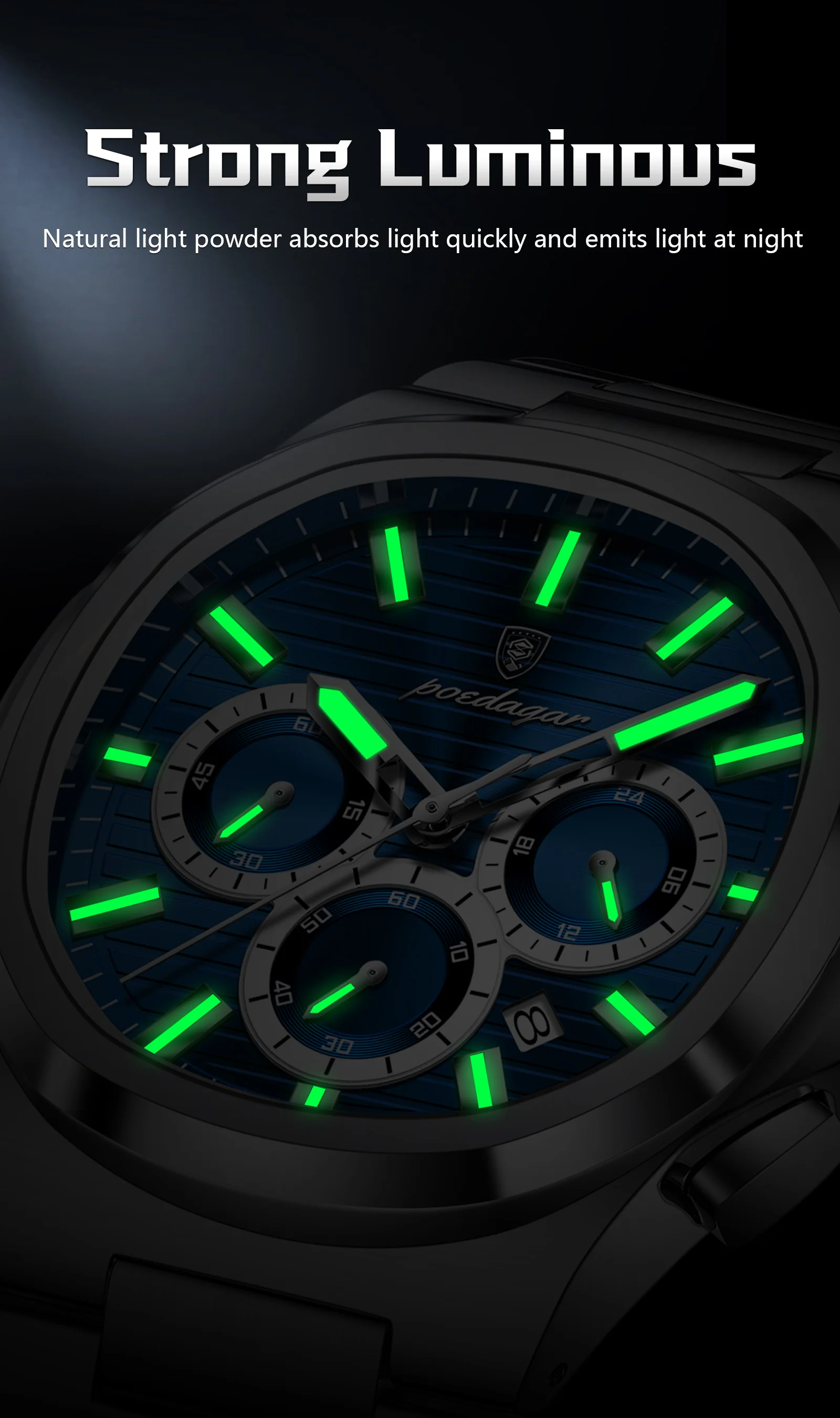 POEDAGAR Top Luxury Man Watch Waterproof Stainless Steel Luminous Men Clock Date Chronograph Quartz Business Men's Watches Reloj