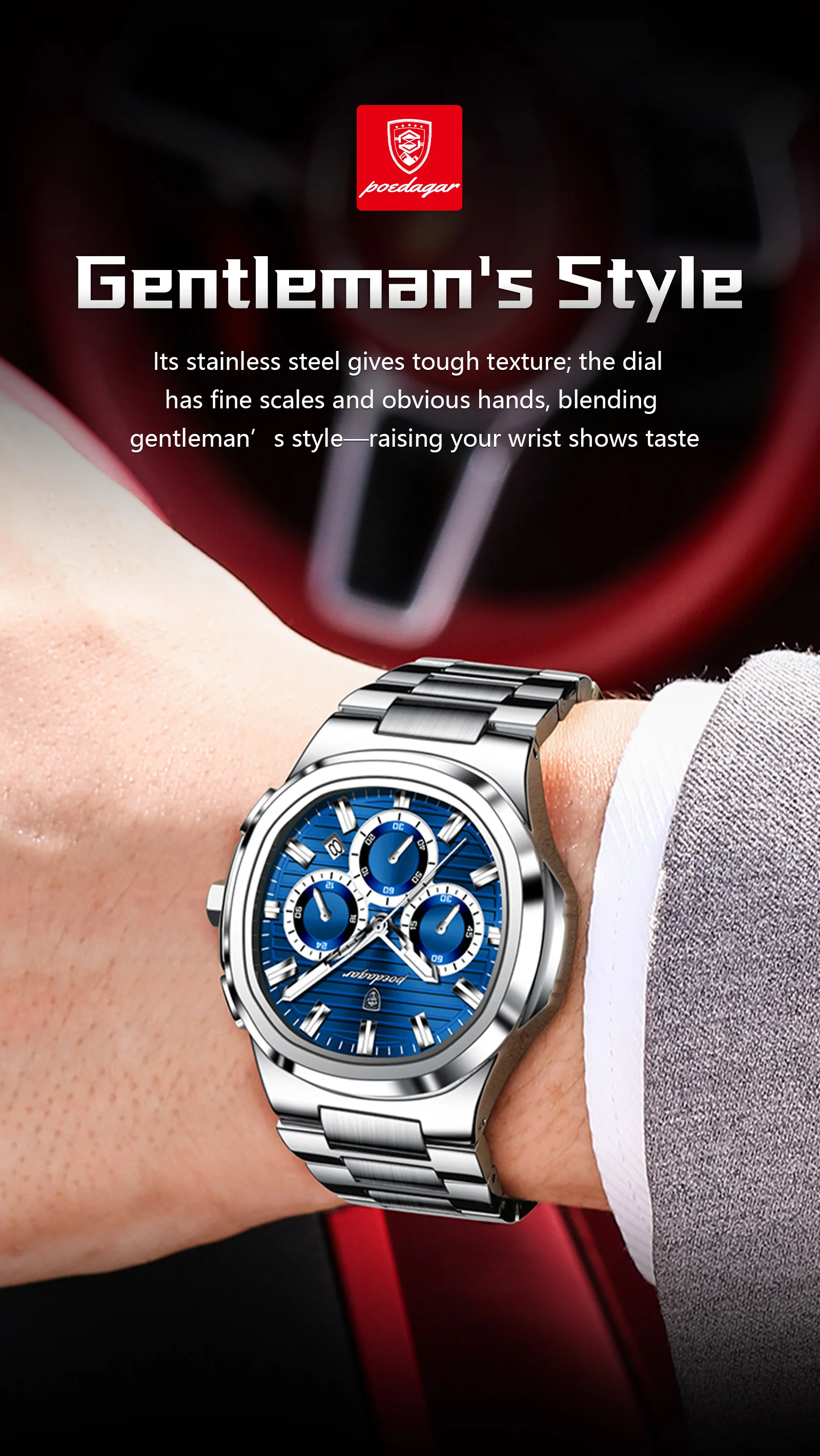 POEDAGAR Top Luxury Man Watch Waterproof Stainless Steel Luminous Men Clock Date Chronograph Quartz Business Men's Watches Reloj