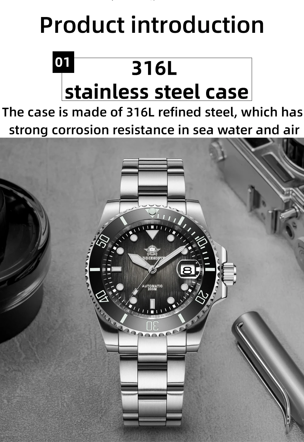 ADDIESDIVE Hot Selling Men's Automatic Watch Sapphire Glass 200m Waterproof Watch BGW9 Night Light Classic Men's Watch AD2536
