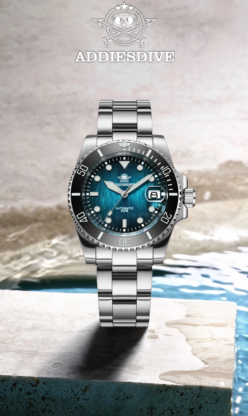 ADDIESDIVE Hot Selling Men's Automatic Watch Sapphire Glass 200m Waterproof Watch BGW9 Night Light Classic Men's Watch AD2536