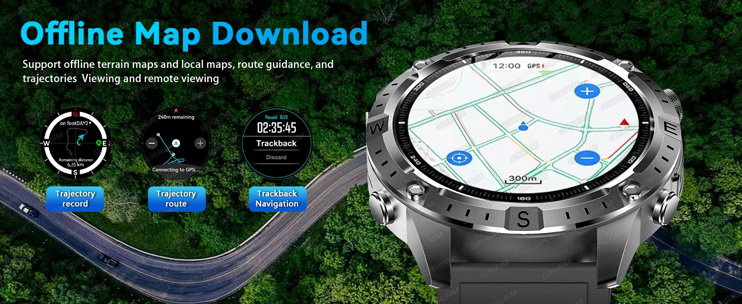 2026New Military Tank GPS SmartWatch Offline Map 10ATM Swim 2GB RAM Music Altitude Compass Bt Call Fitness Sports Smartwatch Men