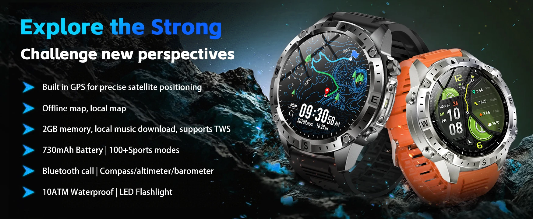 2026New Military Tank GPS SmartWatch Offline Map 10ATM Swim 2GB RAM Music Altitude Compass Bt Call Fitness Sports Smartwatch Men