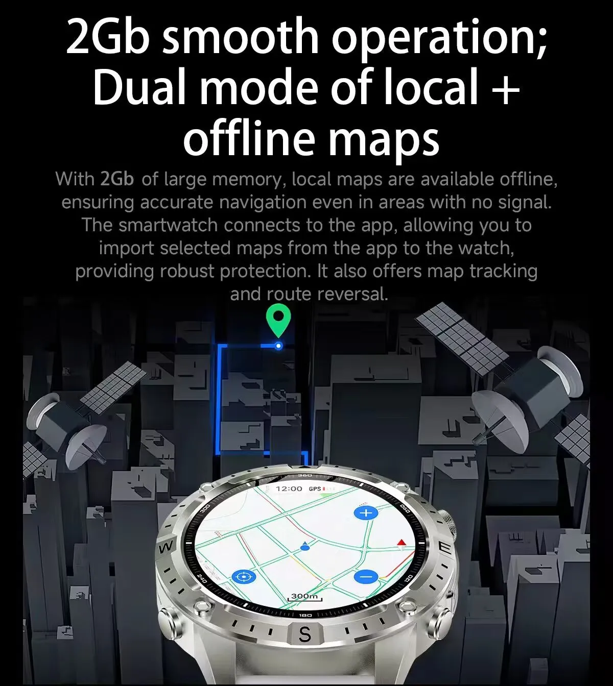 2026New Military Tank GPS SmartWatch Offline Map 10ATM Swim 2GB RAM Music Altitude Compass Bt Call Fitness Sports Smartwatch Men