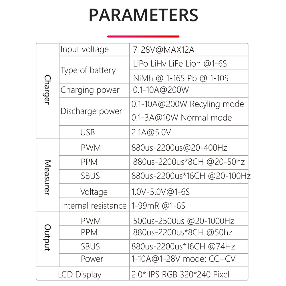 ToolkitRC M7 200W 10A DC Balance Charger Discharger for 1-6S Lipo Battery With Voltage Servo Checker ESC Tester Receiver LCD IPS