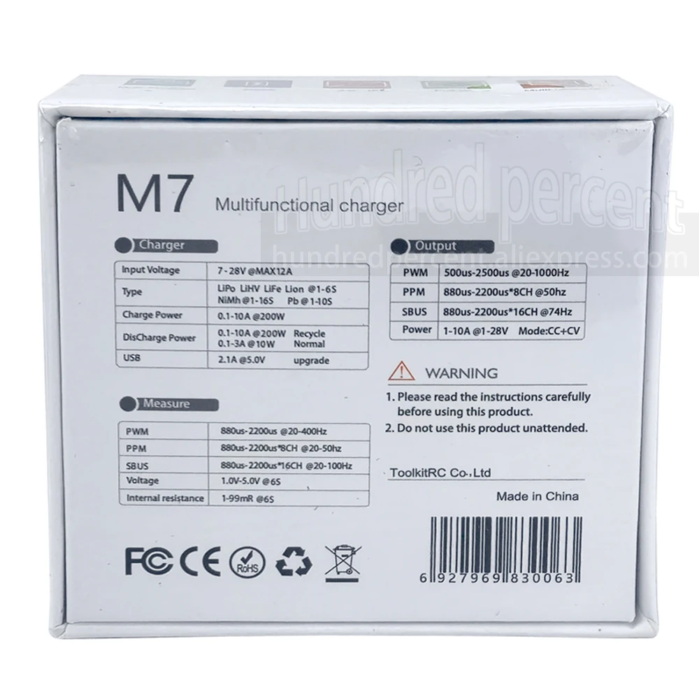 ToolkitRC M7 200W 10A DC Balance Charger Discharger for 1-6S Lipo Battery With Voltage Servo Checker ESC Tester Receiver LCD IPS