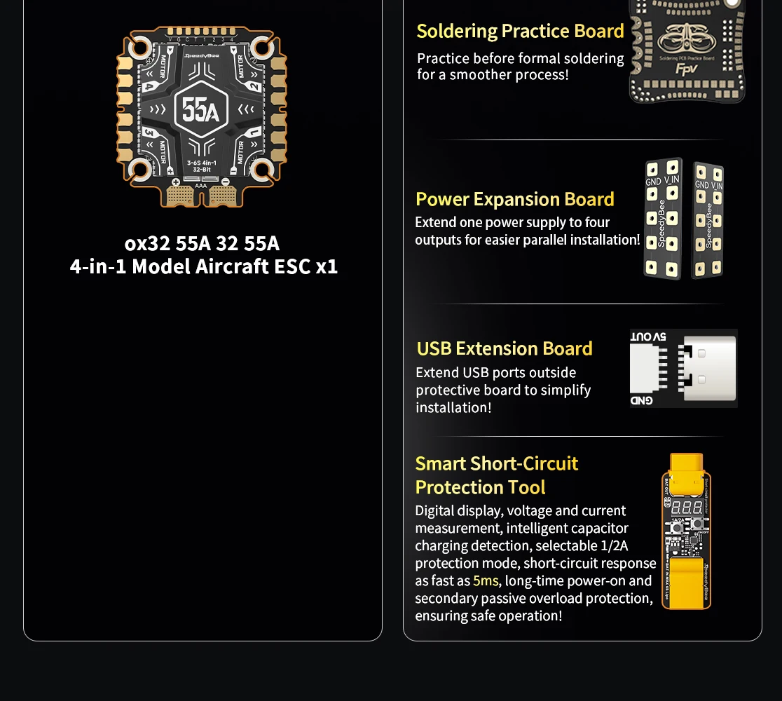 SpeedyBee F405 V5 OX32 55A 30x30 Model Aircraft FC&ESC Stack F405 Flight Controller 55A 4in1 ESC for FPV Drone