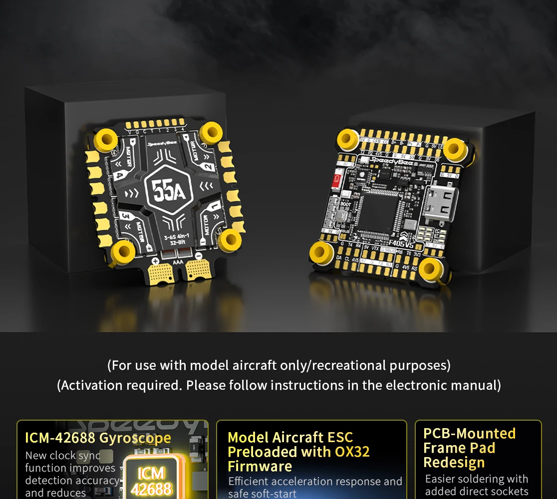 SpeedyBee F405 V5 OX32 55A 30x30 Model Aircraft FC&ESC Stack F405 Flight Controller 55A 4in1 ESC for FPV Drone