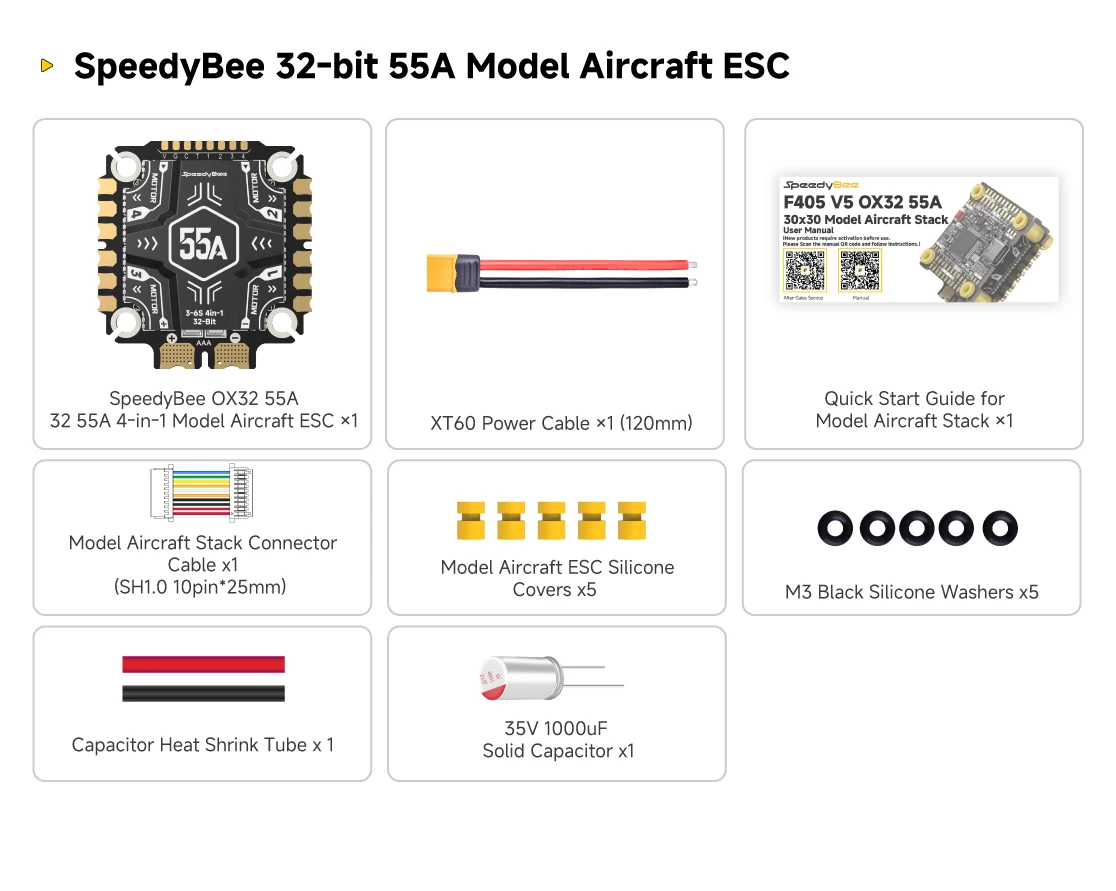 SpeedyBee F405 V5 OX32 55A 30x30 Model Aircraft FC&ESC Stack F405 Flight Controller 55A 4in1 ESC for FPV Drone