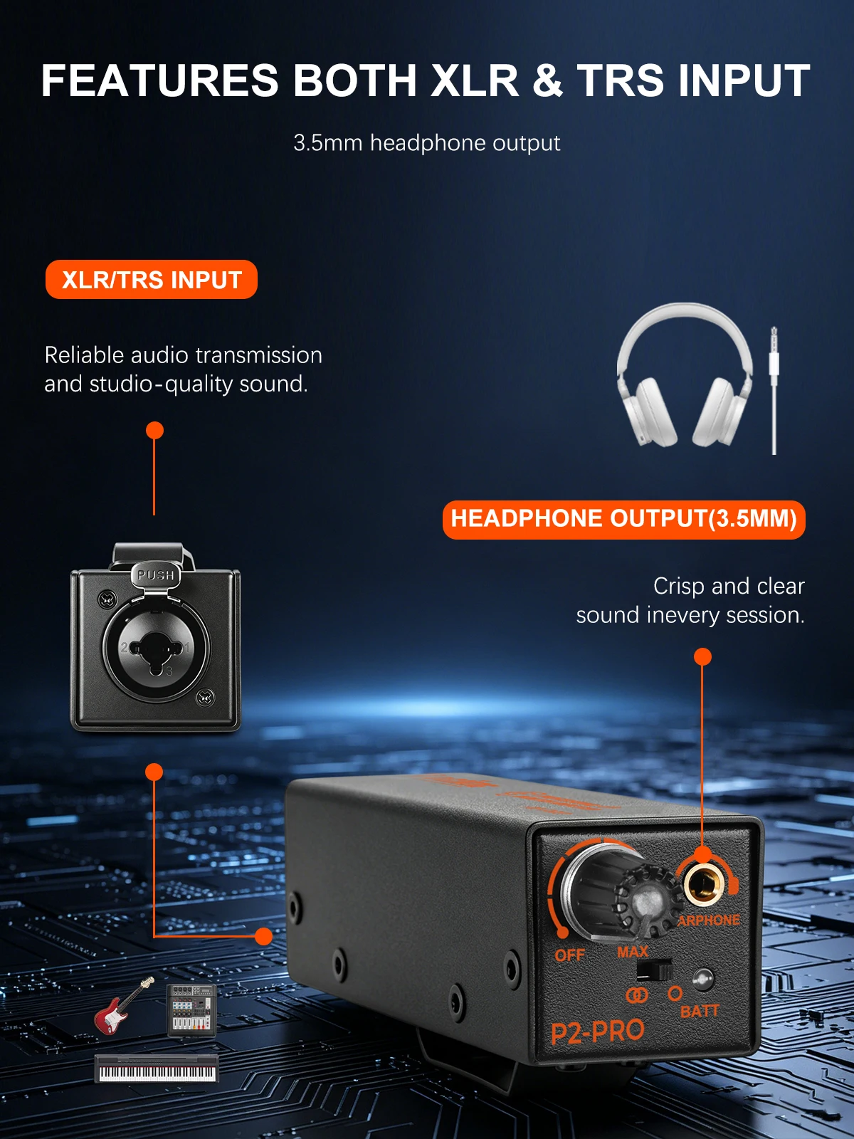 Stereo/Mona IEM Ultra-compact Personal In-Ear Monitor Amplifier, Rechargeable, All-Metal, Suitable for Outdoor DJ Performances