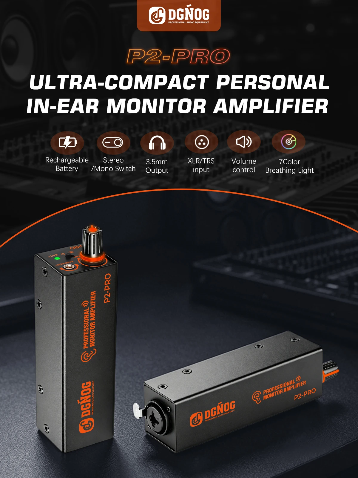 Stereo/Mona IEM Ultra-compact Personal In-Ear Monitor Amplifier, Rechargeable, All-Metal, Suitable for Outdoor DJ Performances