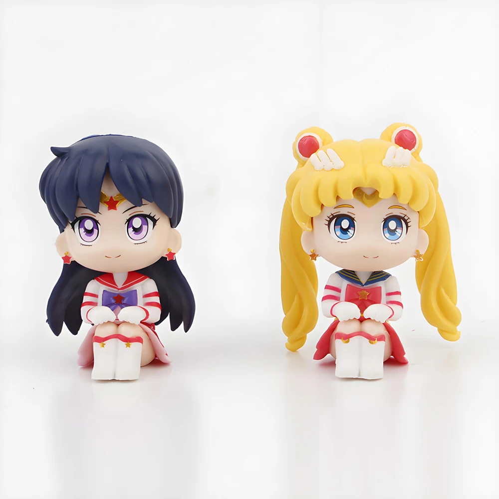 6 PCS/Set Pretty Guardian Sailor Moon 7cm Anime Figure Tsukino Usagi Chibiusa Hino Rei Kino Makoto Figurine Toy