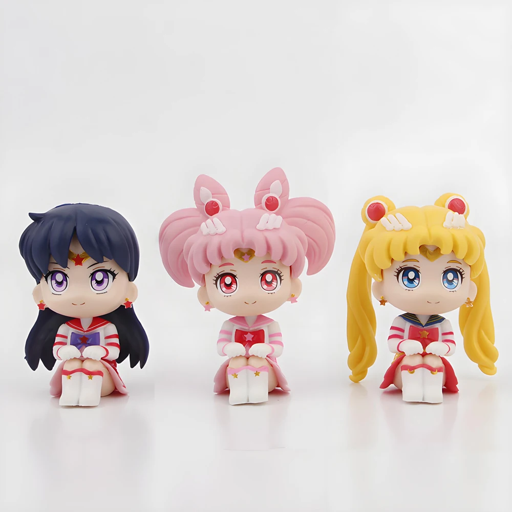 6 PCS/Set Pretty Guardian Sailor Moon 7cm Anime Figure Tsukino Usagi Chibiusa Hino Rei Kino Makoto Figurine Toy