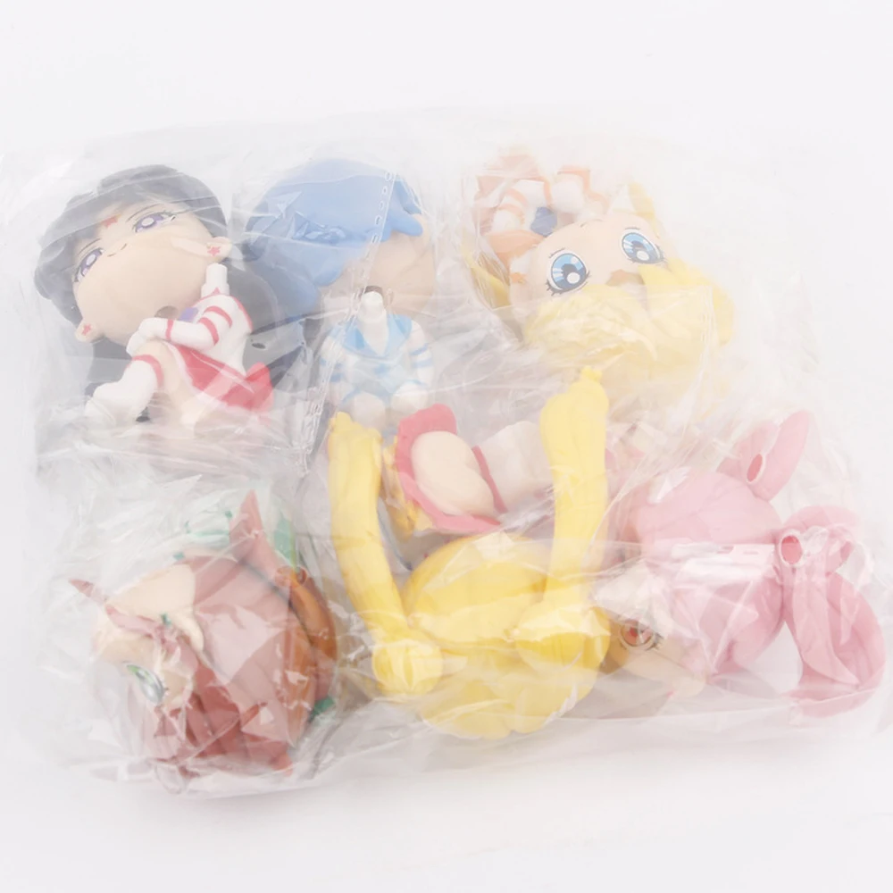 6 PCS/Set Pretty Guardian Sailor Moon 7cm Anime Figure Tsukino Usagi Chibiusa Hino Rei Kino Makoto Figurine Toy
