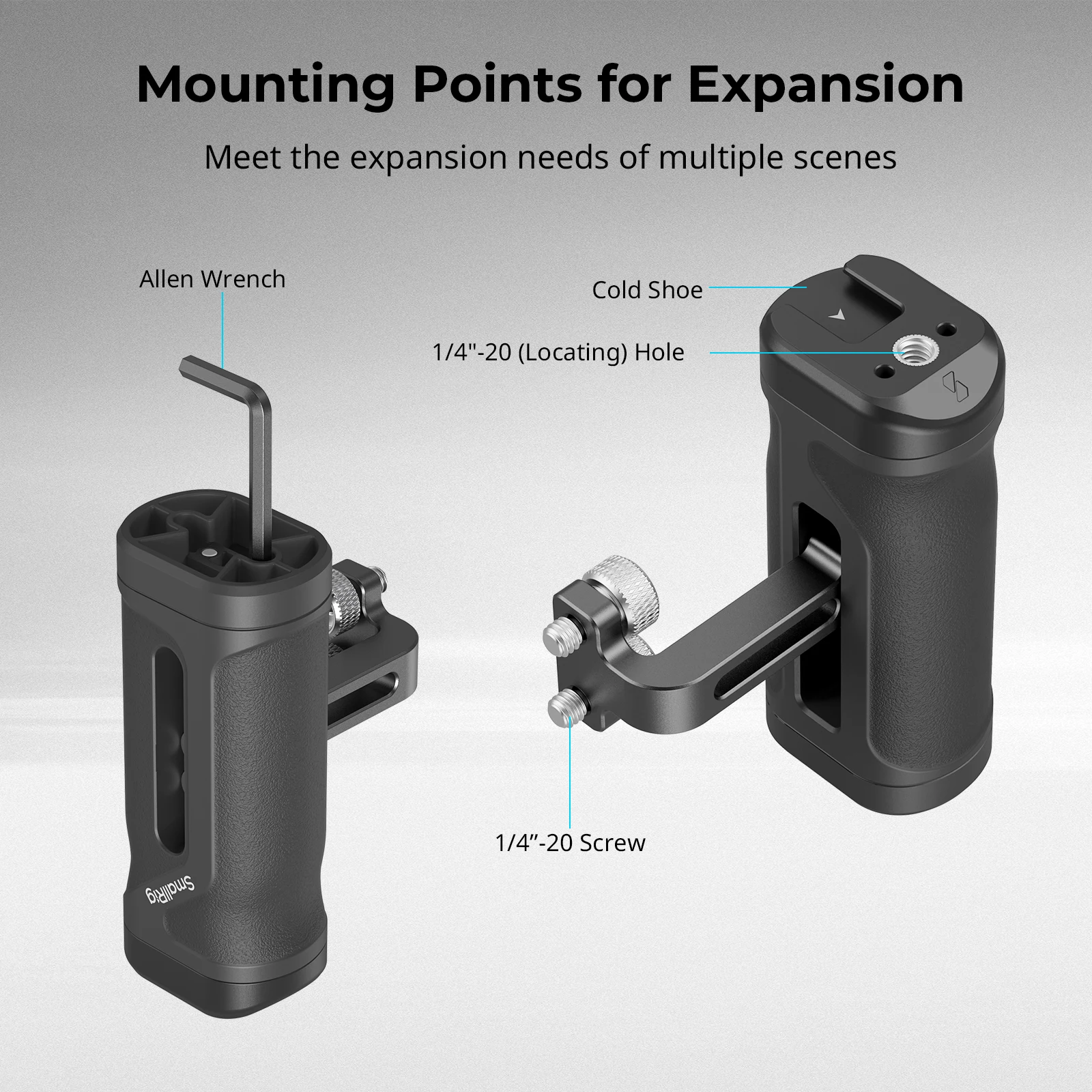 SmallRig Mini Side Handle for 1/4"-20 Threaded Holes Lightweight Portable Camera Cage Grip for Sony for DSLR with Cold Shoe 4755