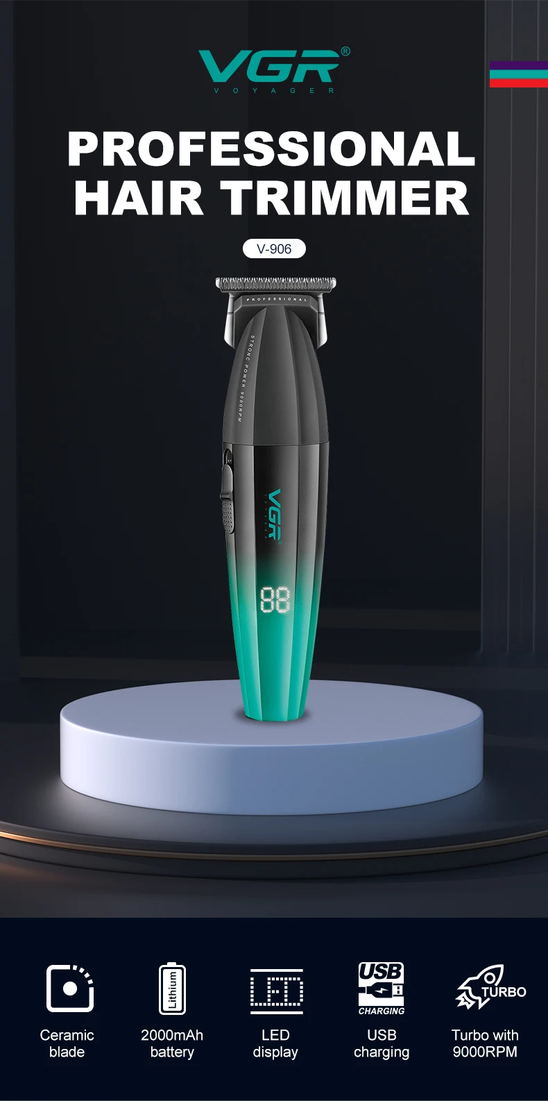 VGR Hair Clipper Cordless Hair Trimmer Professional Hair Cutting Machine Electric 9000 Rpm Haircut Clipper for Men V-003 V-906