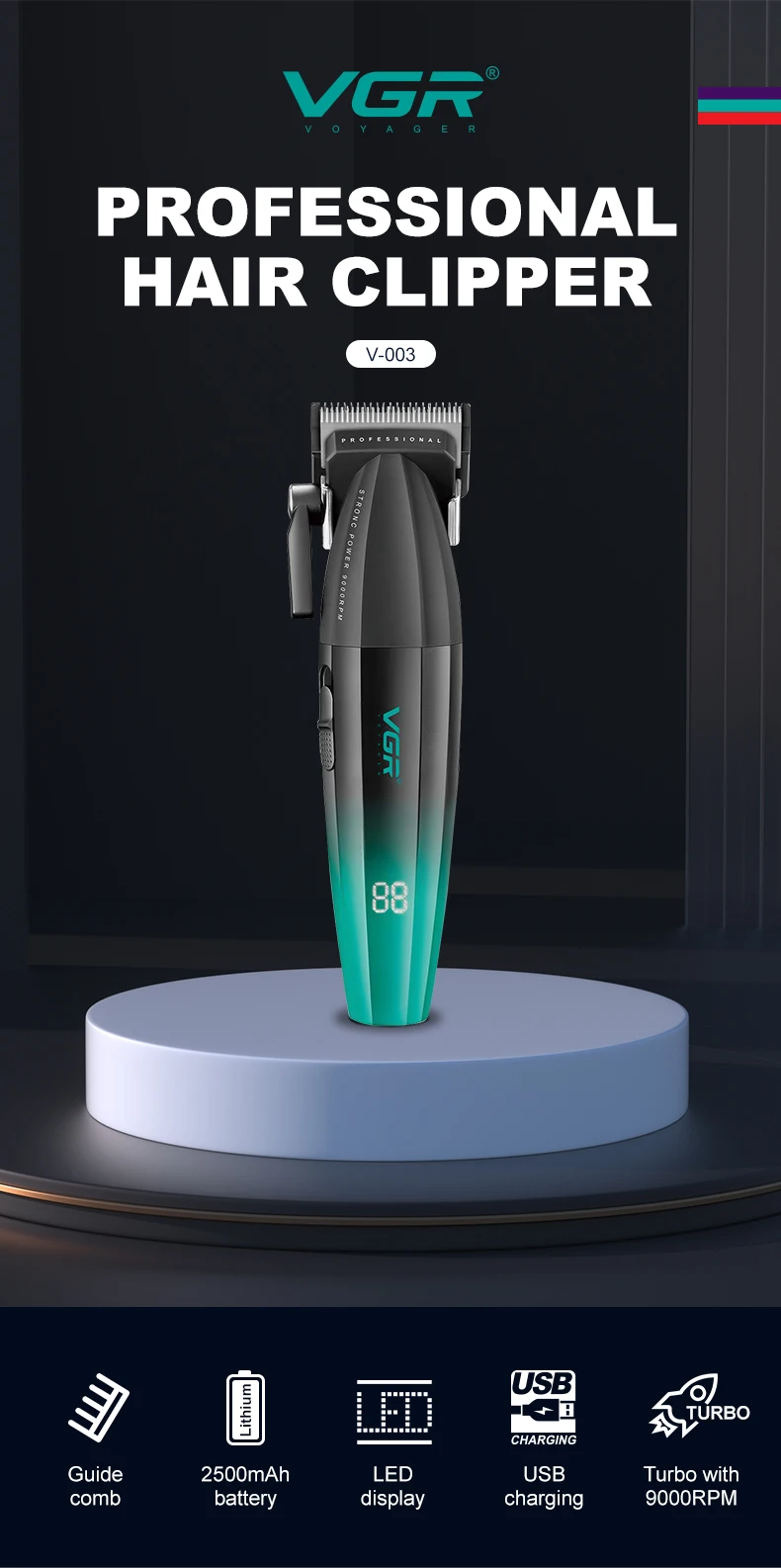 VGR Hair Clipper Cordless Hair Trimmer Professional Hair Cutting Machine Electric 9000 Rpm Haircut Clipper for Men V-003 V-906