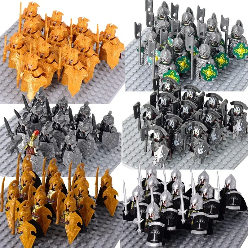 MOC Medieval Dwarf Warrior Elves Knights LOTR Figures Building Blocks Accessories Armor Shield LOTR DIY Toys for Children Gift
