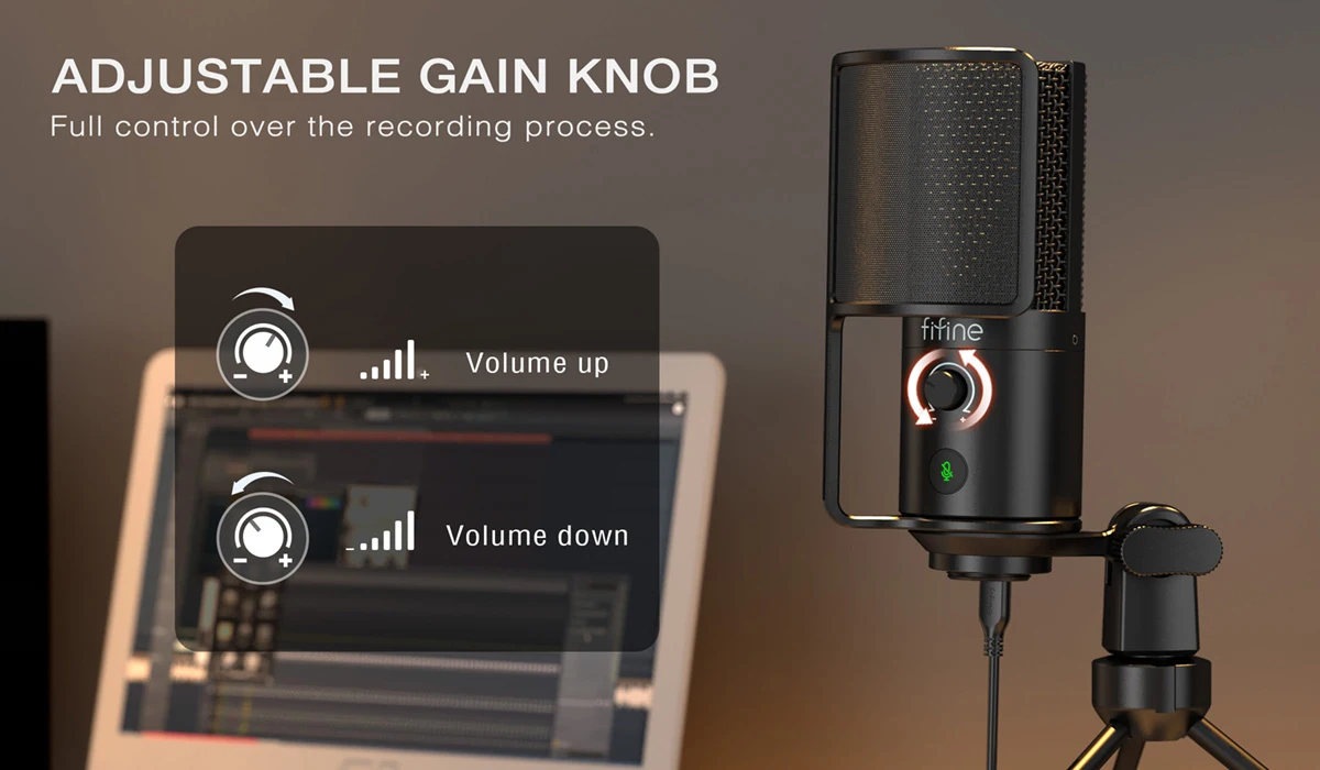 FIFINE USB Streaming Microphone with Pop Filter,Condenser Mic Set with Tap-to-Mute&Vol Control for PC,Recording,YouTube-K669PRO1