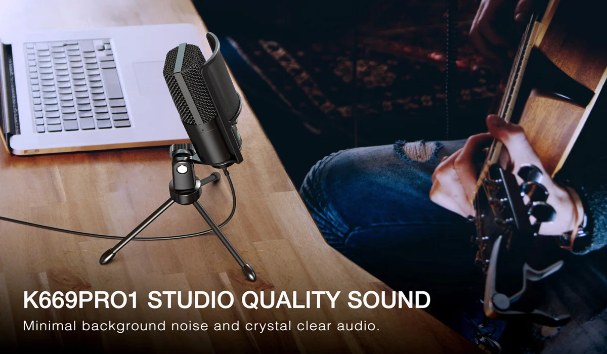 FIFINE USB Streaming Microphone with Pop Filter,Condenser Mic Set with Tap-to-Mute&Vol Control for PC,Recording,YouTube-K669PRO1
